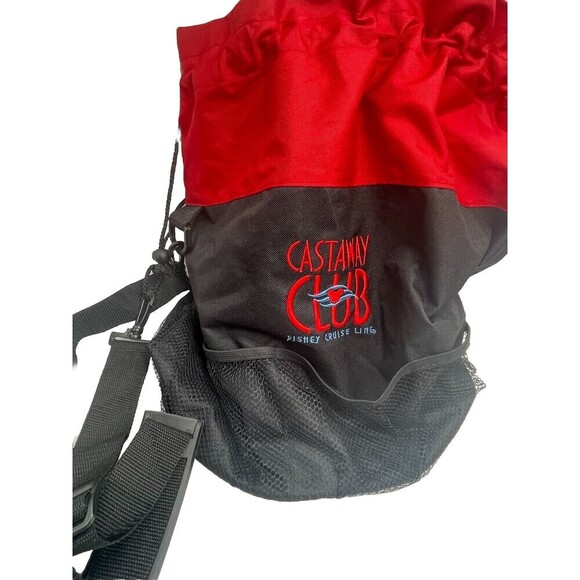 Disney Cruise Line Castaway Club Canvas Red Black Beach Tote Bag Draw String - Picture 13 of 16